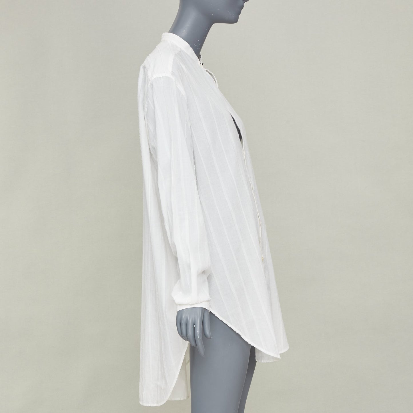 Women's Saint Laurent crinkled striped tonal white cotton shirt