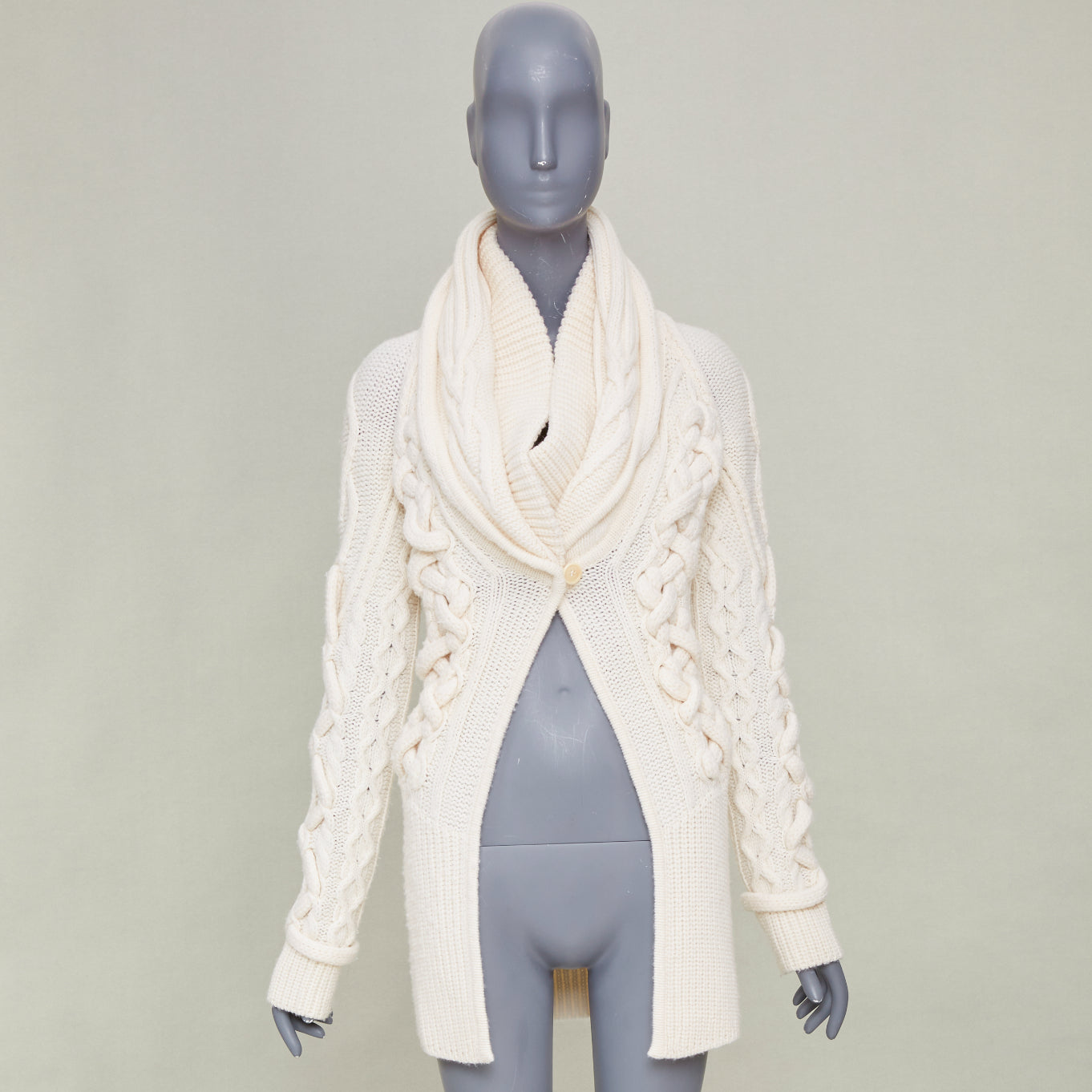 Women's Givenchy chunky cable knit cream cowl neck cardigan