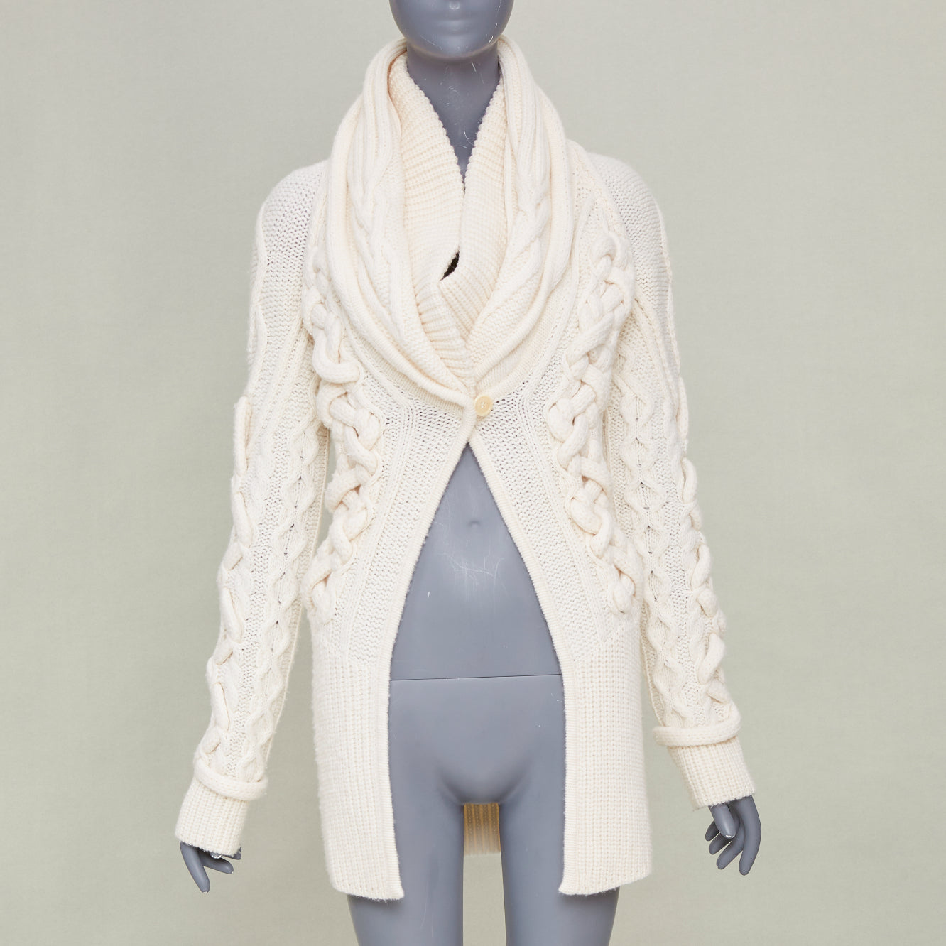 Women's Givenchy chunky cable knit cream cowl neck cardigan