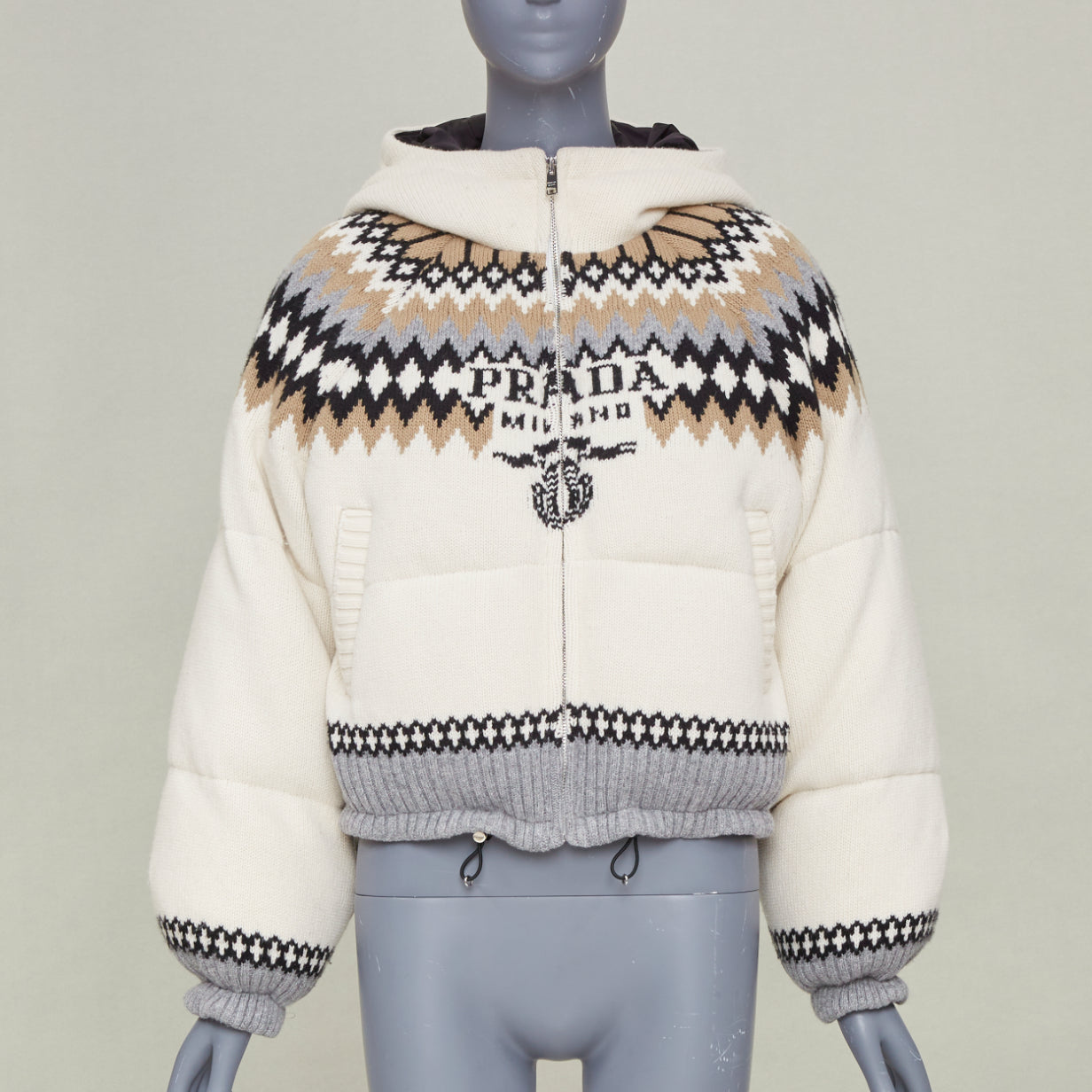 Women's Prada On Ice jacquard wool puffer jacket