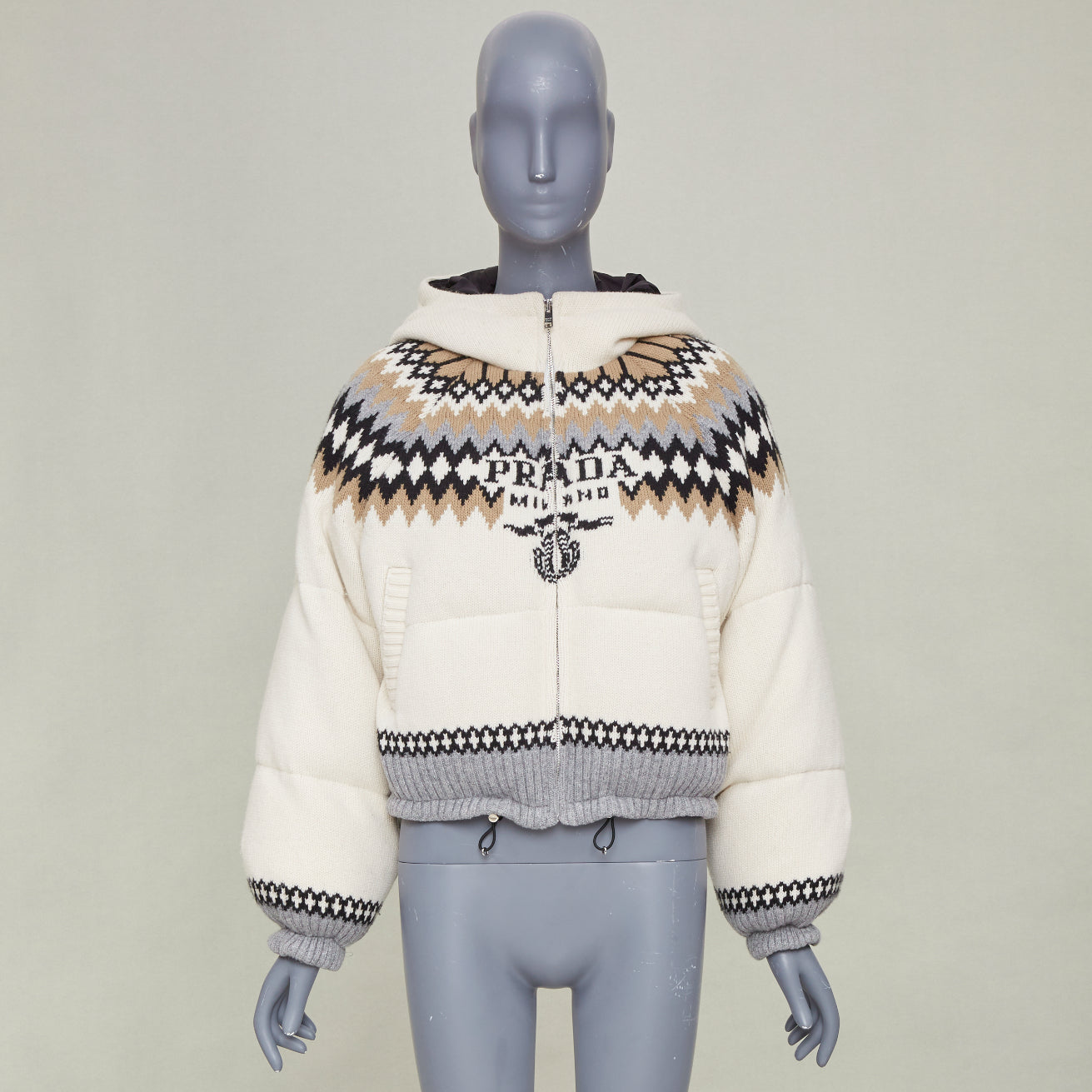 Women's Prada On Ice jacquard wool puffer jacket