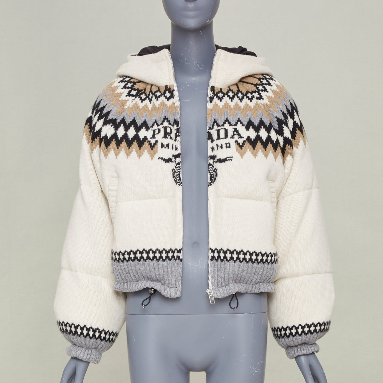 Women's Prada On Ice jacquard wool puffer jacket