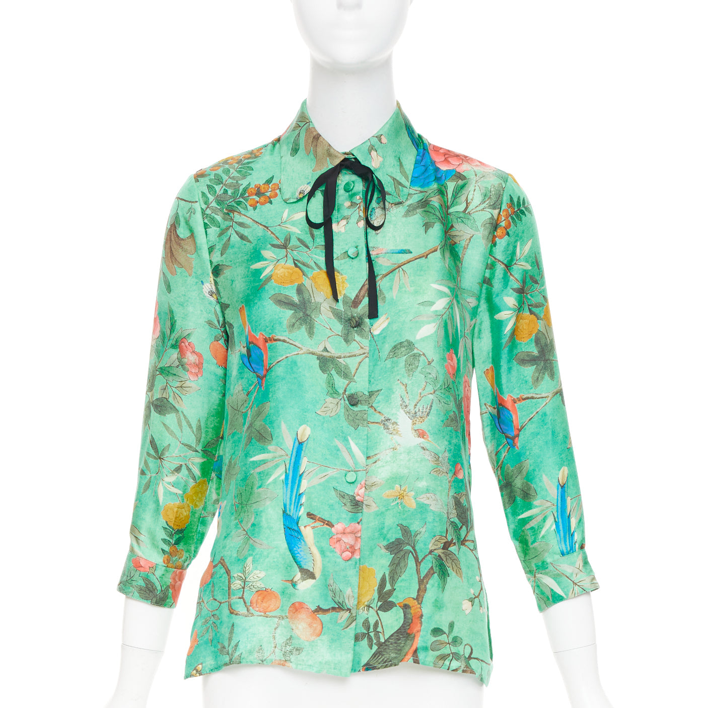 Women's Gucci floral silk pussy bow blouse top