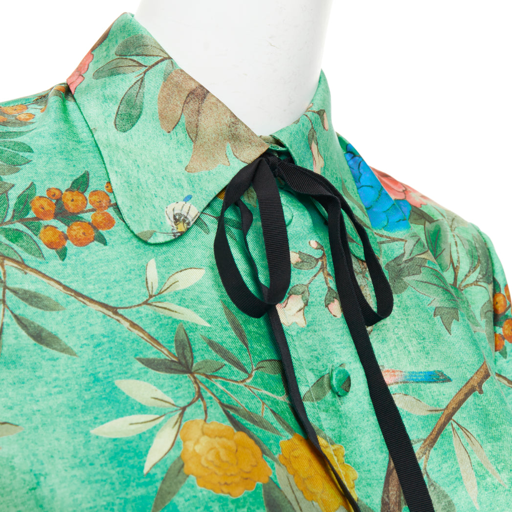 Women's Gucci floral silk pussy bow blouse top