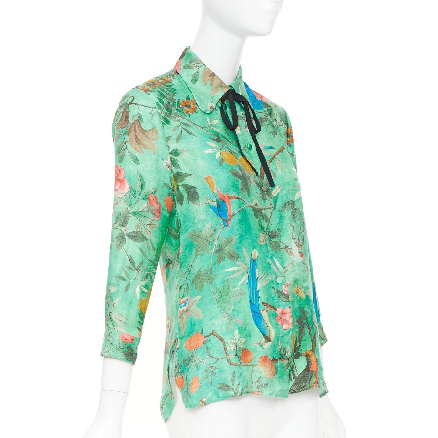 Women's Gucci floral silk pussy bow blouse top