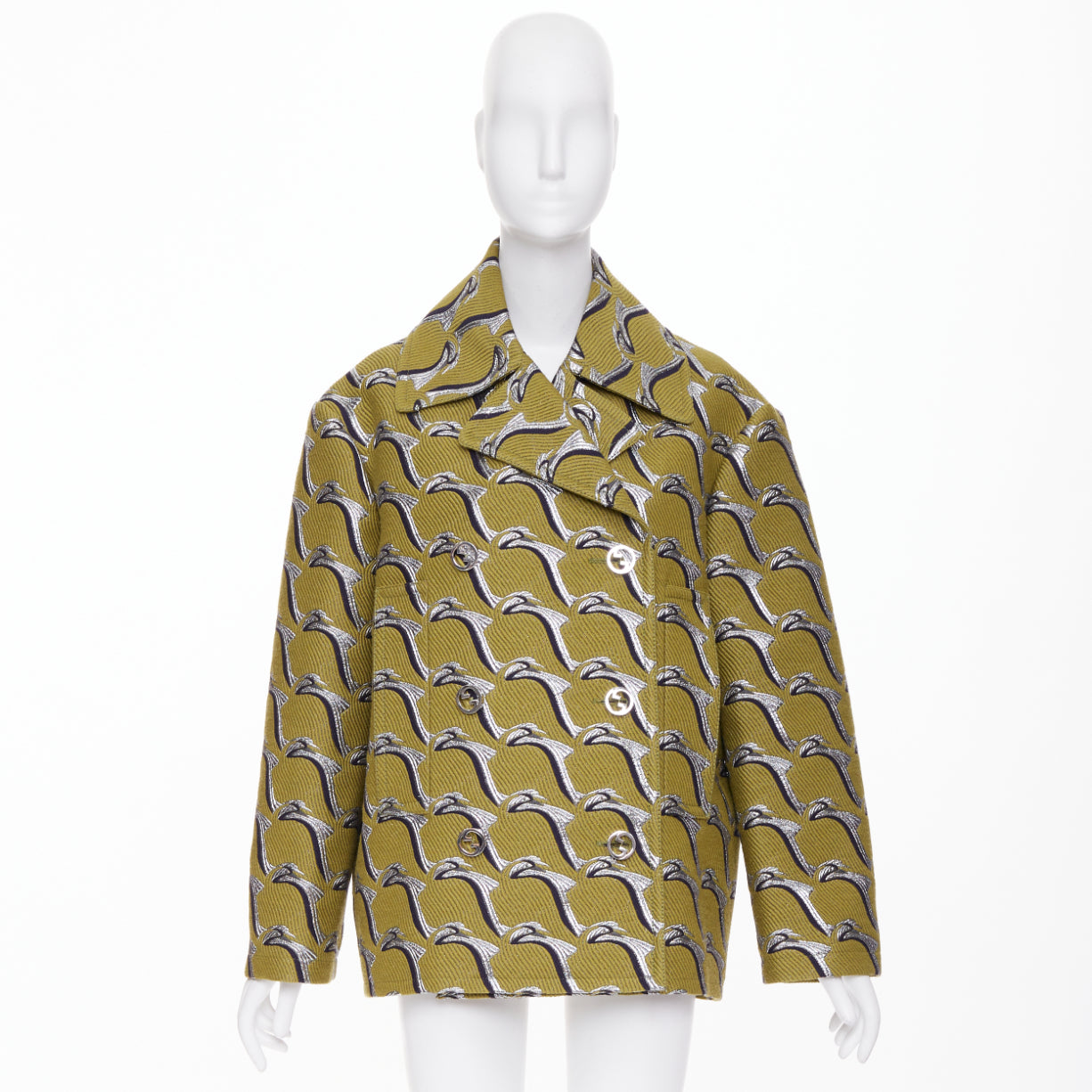 Women's Gucci Heron bird jacquard peacoat