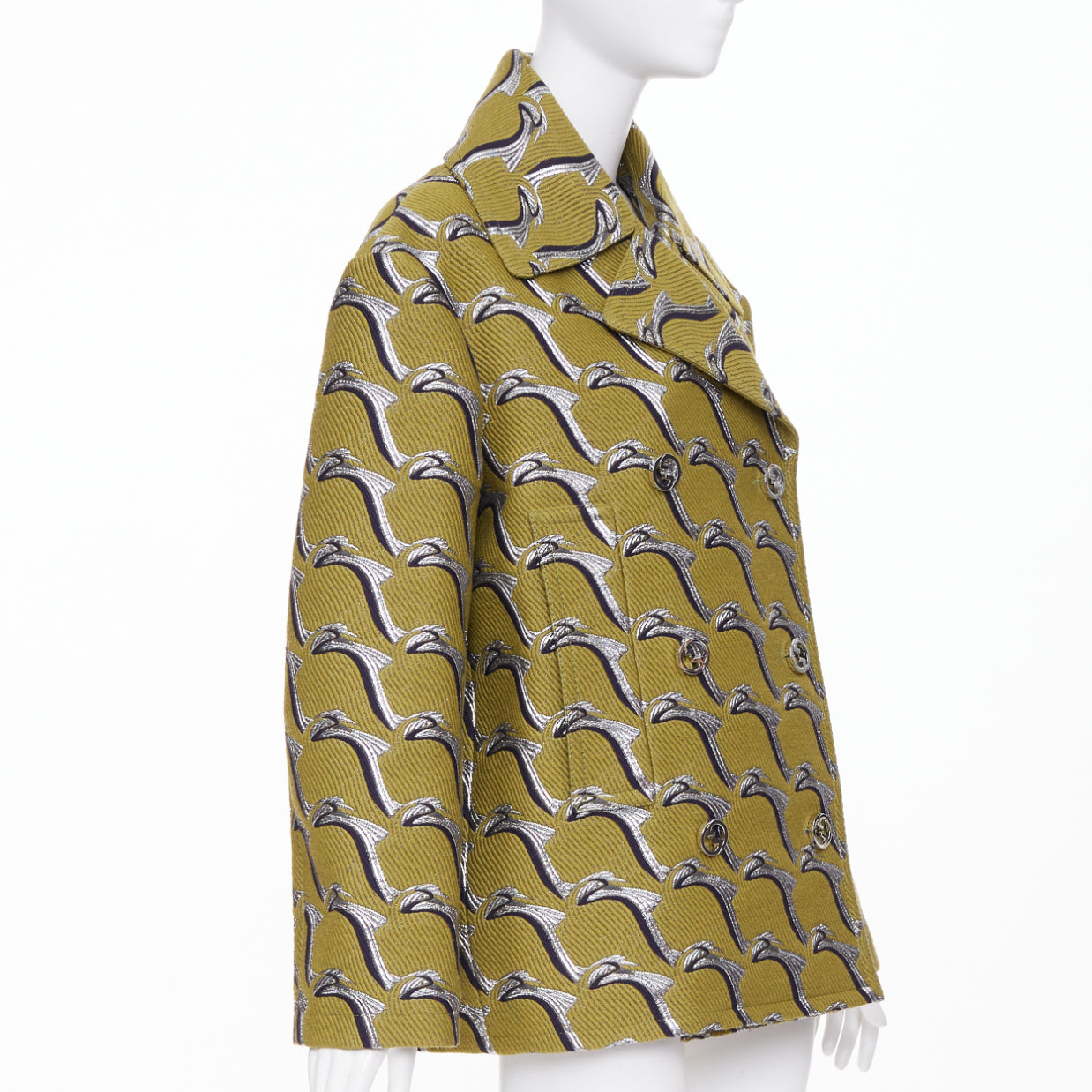 Women's Gucci Heron bird jacquard peacoat