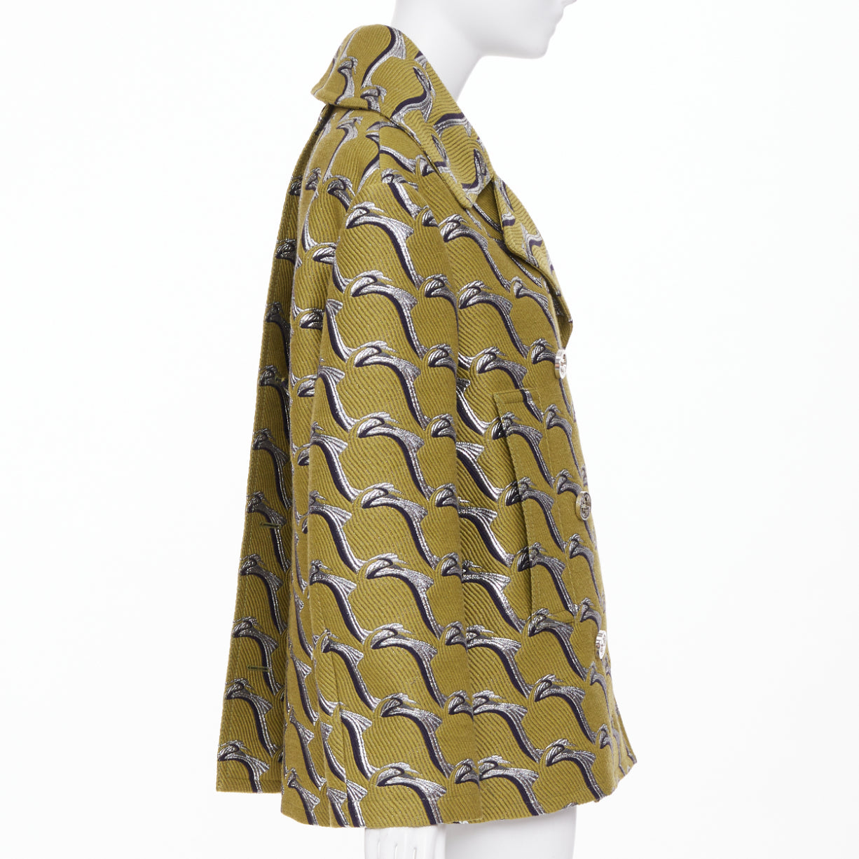 Women's Gucci Heron bird jacquard peacoat