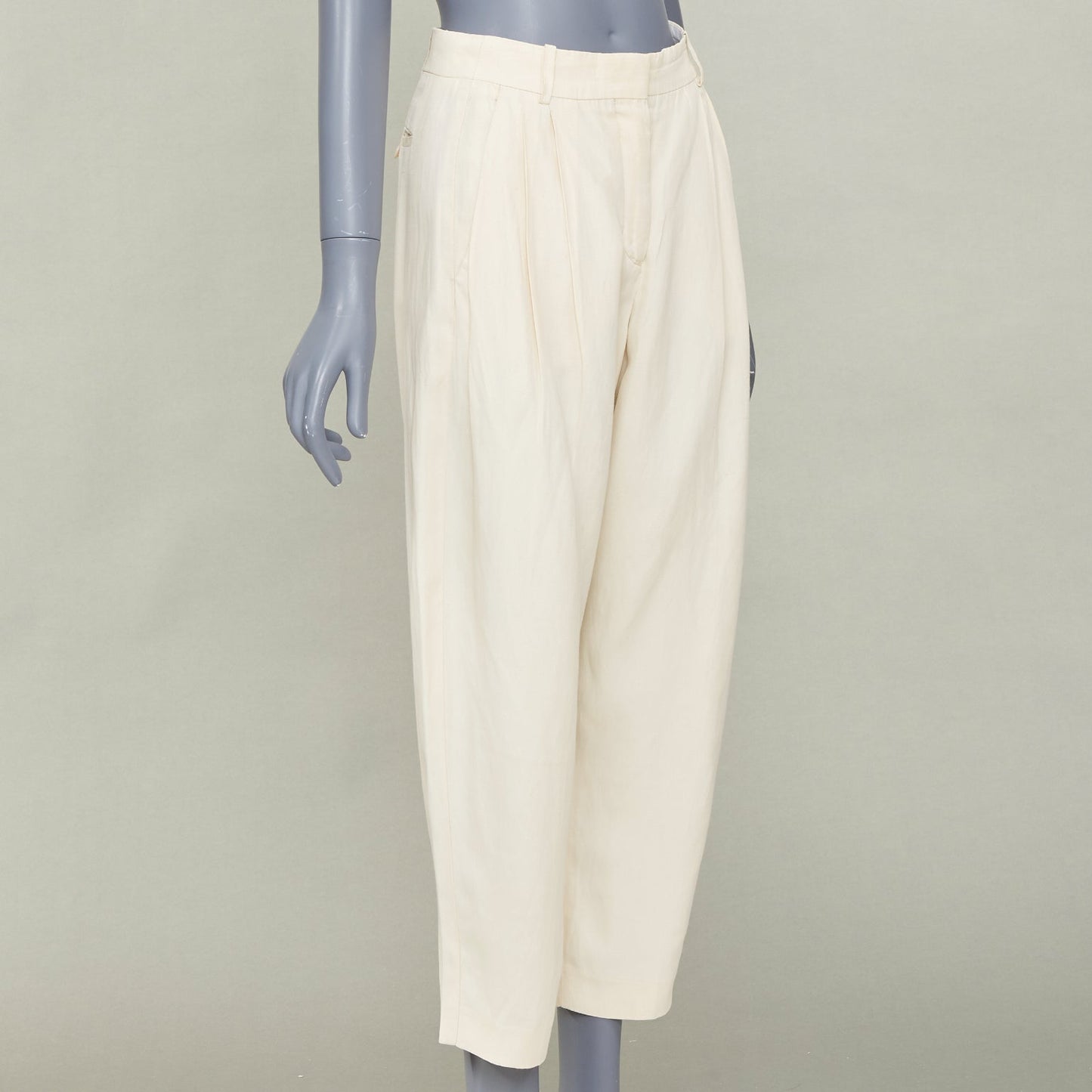 Women's Stella McCartney high rise pleated beige cropped trousers