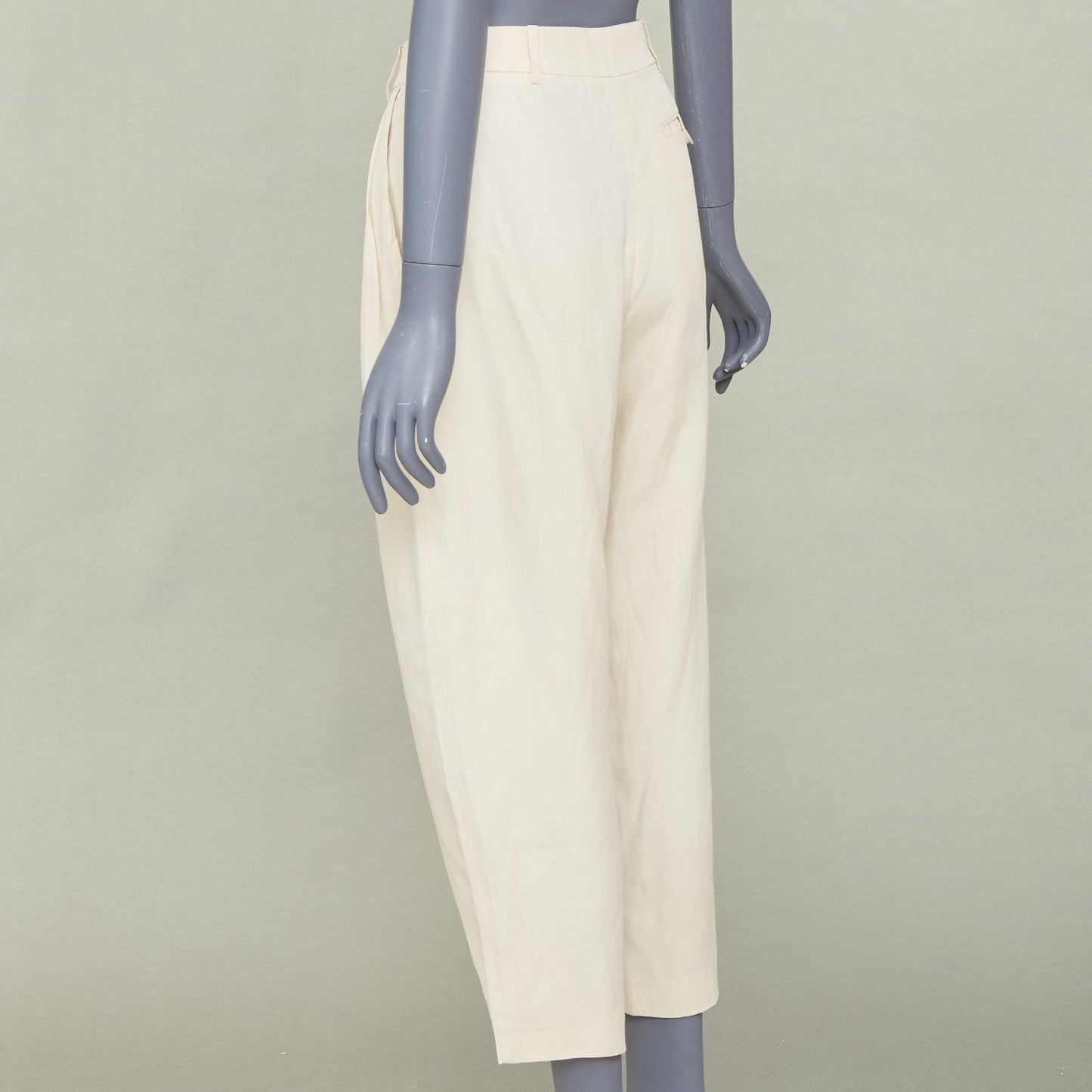Women's Stella McCartney high rise pleated beige cropped trousers
