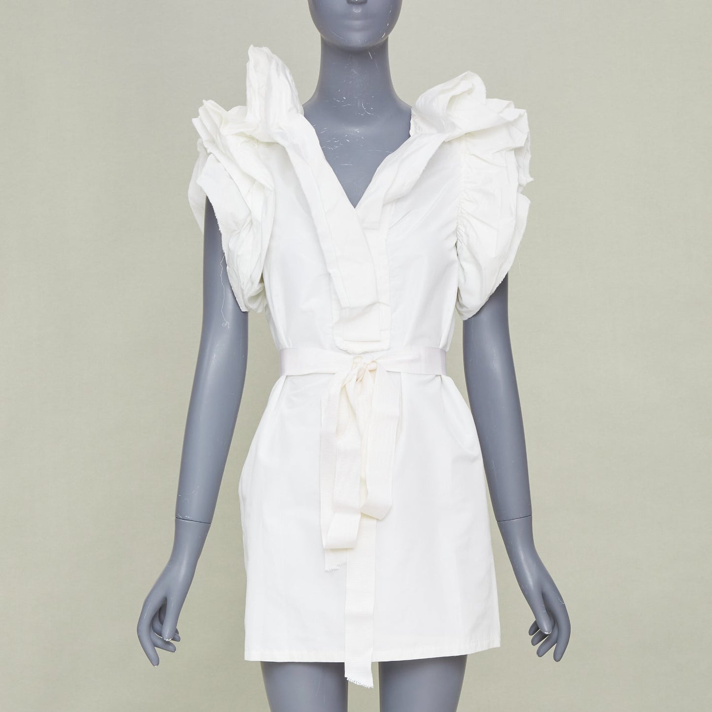 Women's Lanvin white cotton wrap tiered ruffle dress