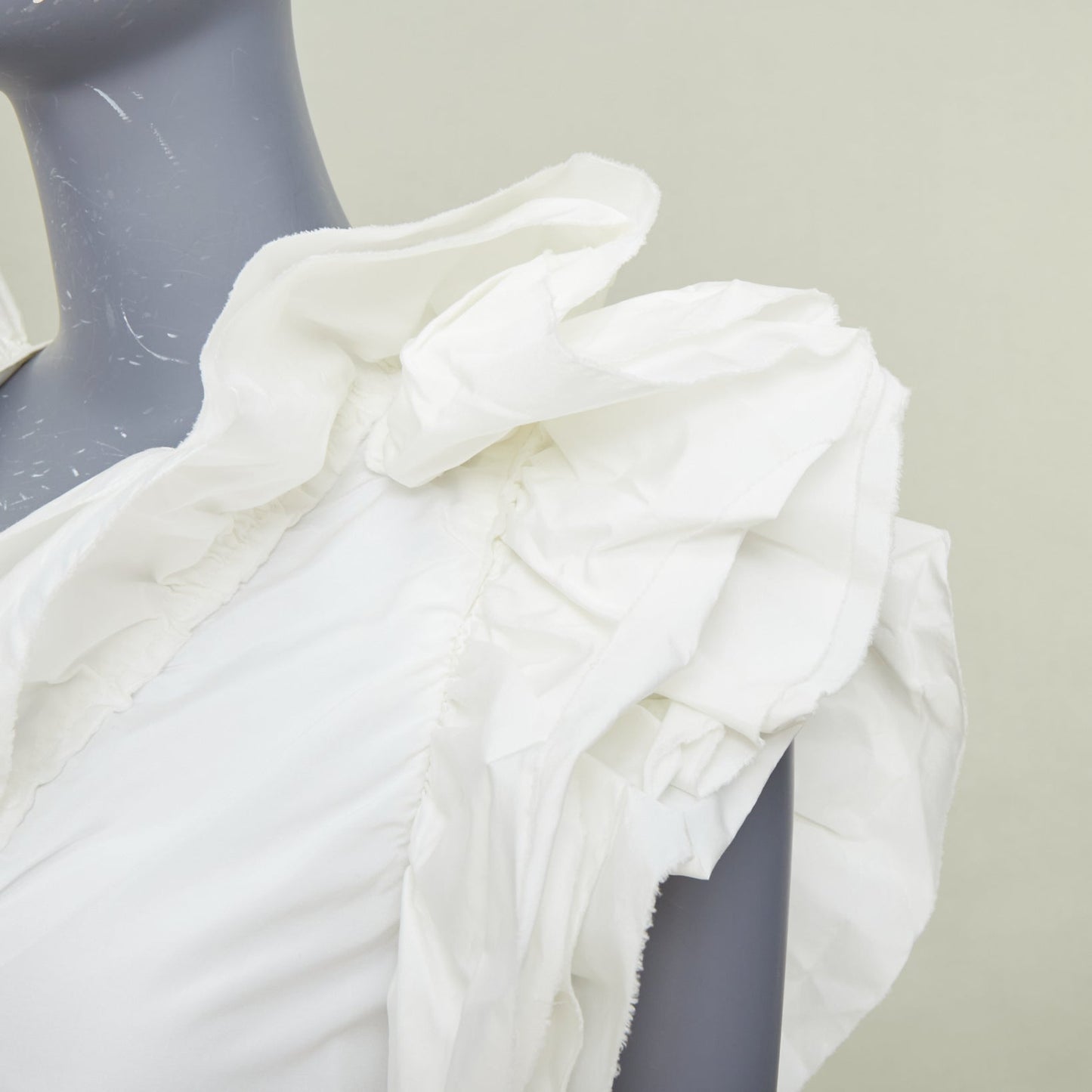 Women's Lanvin white cotton wrap tiered ruffle dress