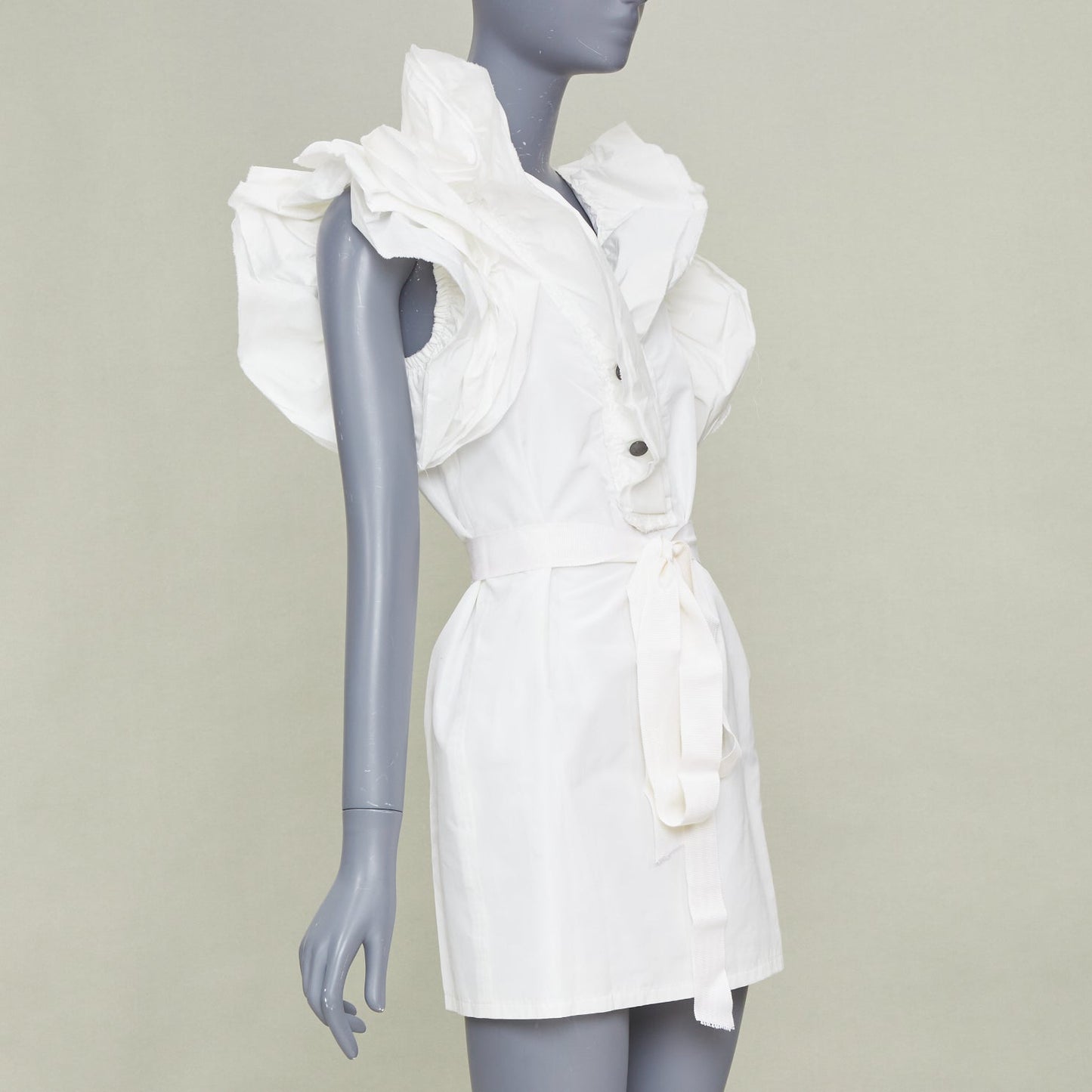 Women's Lanvin white cotton wrap tiered ruffle dress