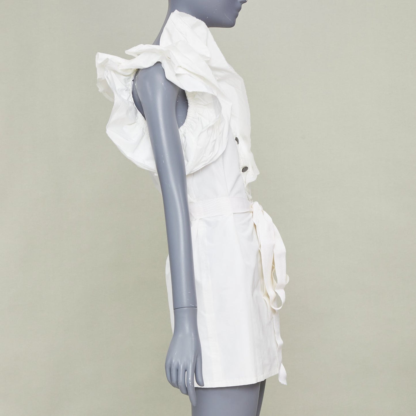 Women's Lanvin white cotton wrap tiered ruffle dress