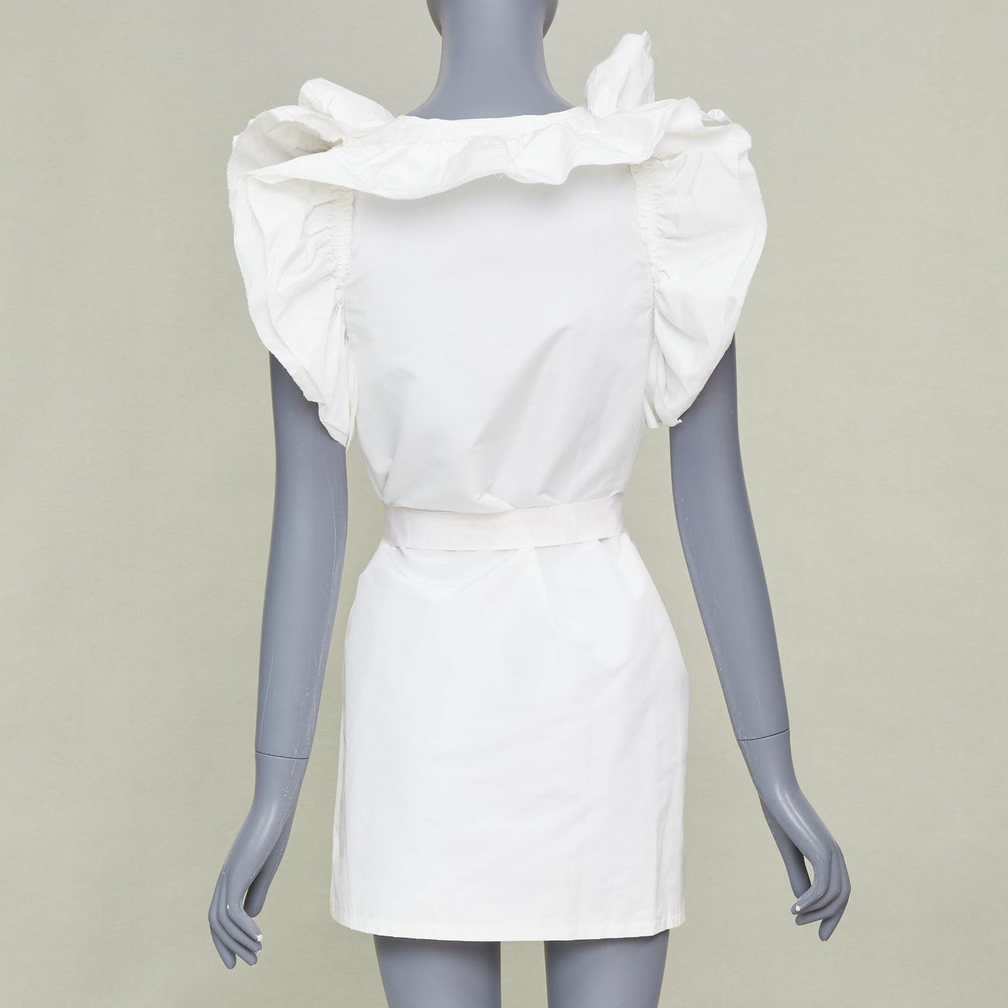 Women's Lanvin white cotton wrap tiered ruffle dress