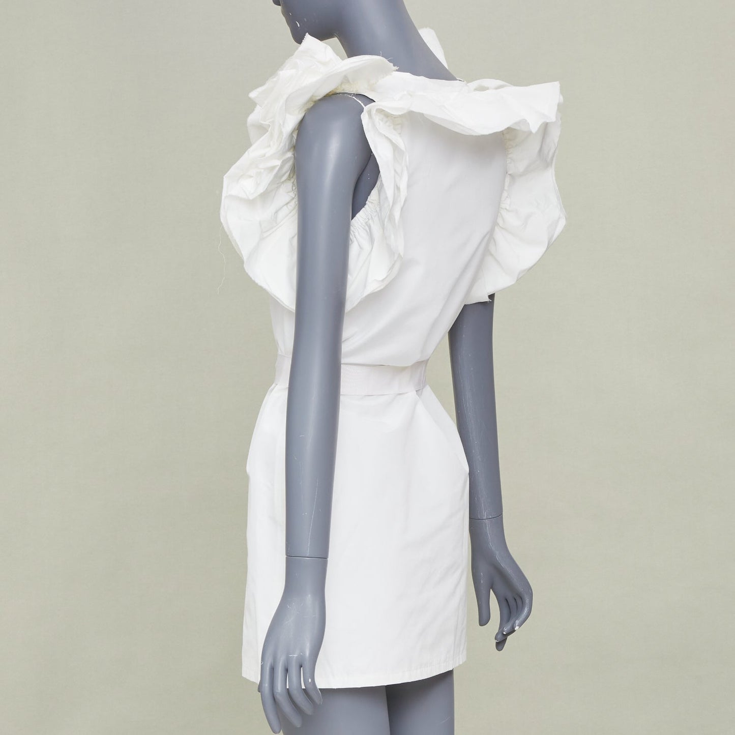 Women's Lanvin white cotton wrap tiered ruffle dress