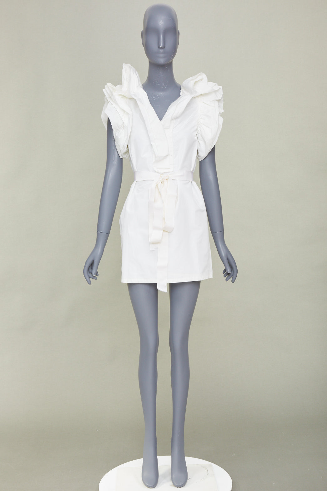 Women's Lanvin white cotton wrap tiered ruffle dress
