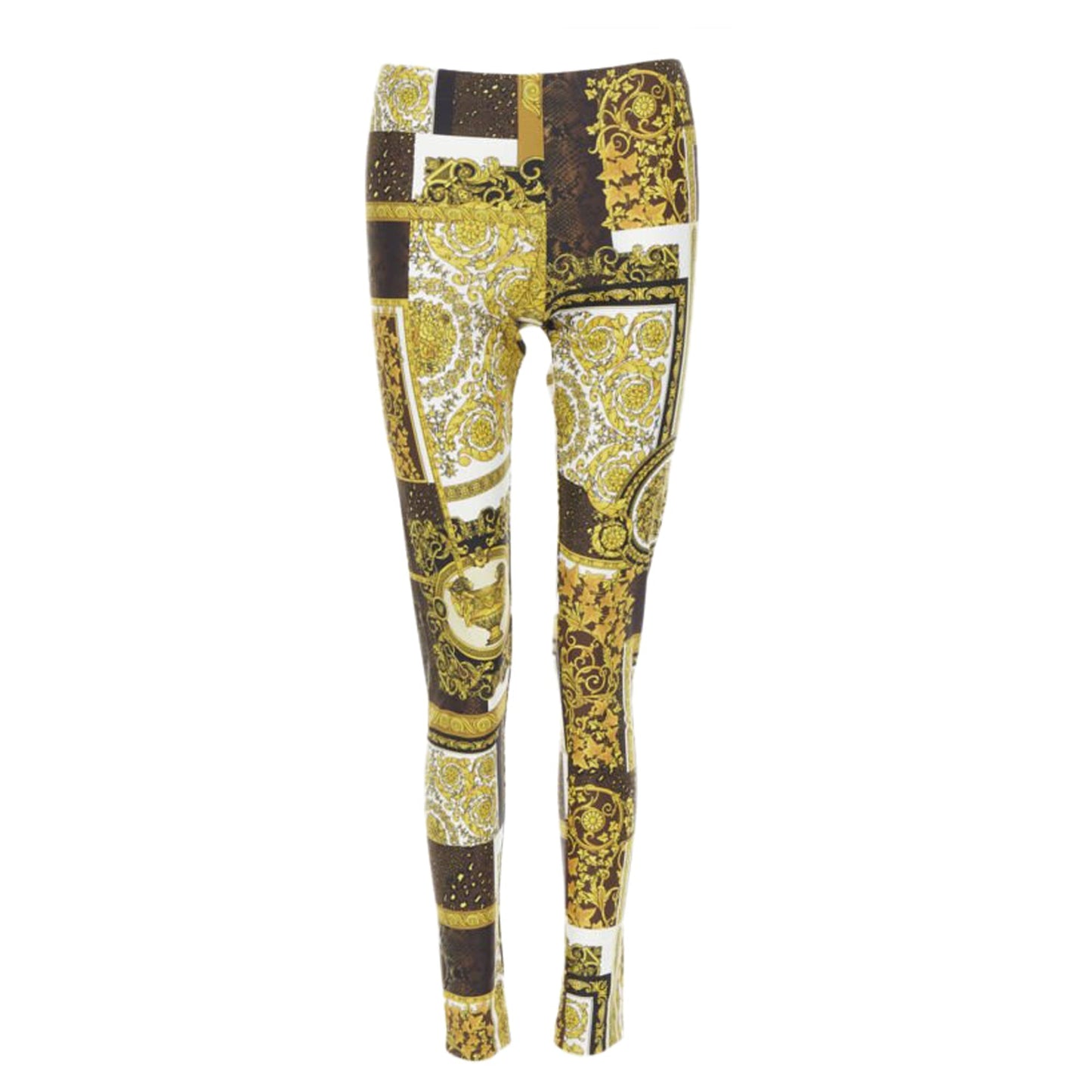 Women's Versace black gold brown stretchy leggings