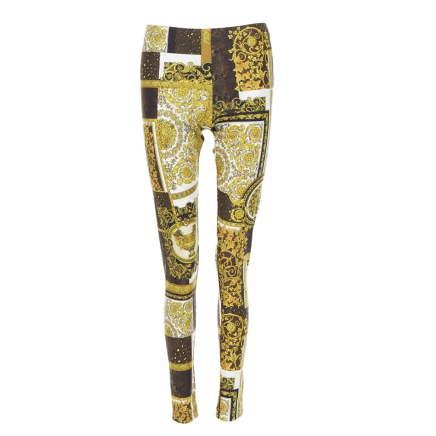 Women's Versace black gold brown stretchy leggings