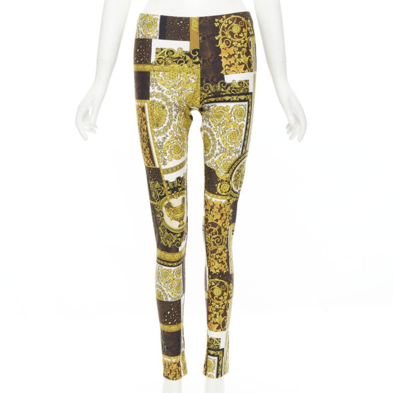 Women's Versace black gold brown stretchy leggings