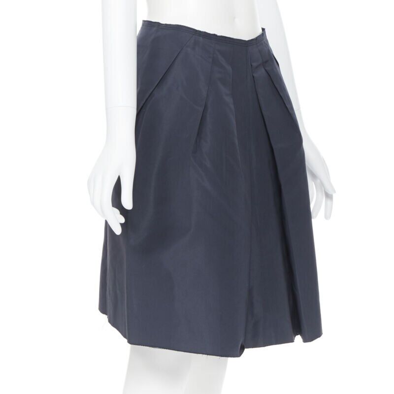 Women's Prada black cotton pleated front A-line skirt