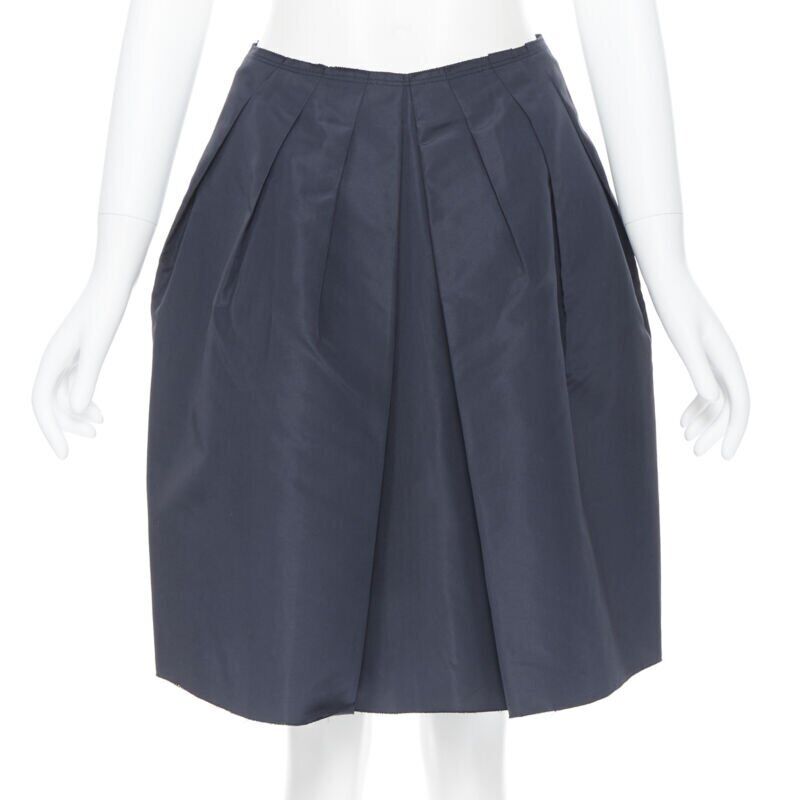 Women's Prada black cotton pleated front A-line skirt
