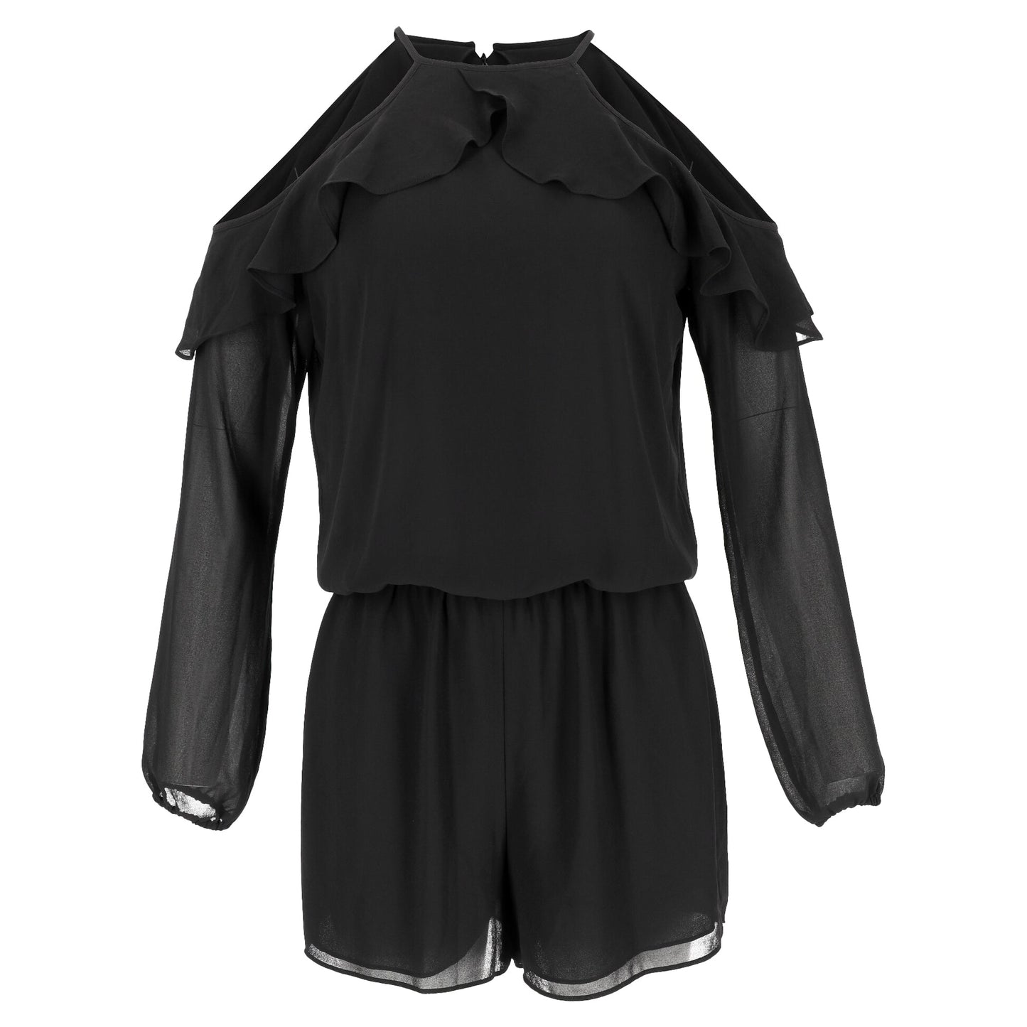 Women's  Michael Kors Ruffled Cold Shoulder Jumpsuit in Black Polyester