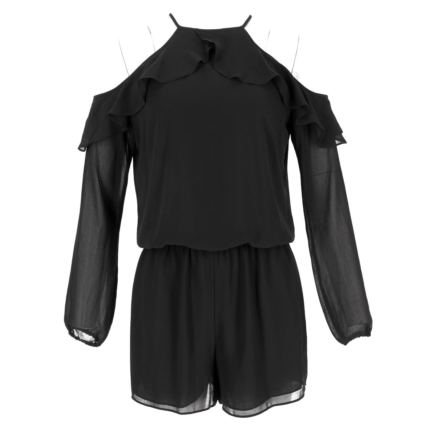 Women's  Michael Kors Ruffled Cold Shoulder Jumpsuit in Black Polyester