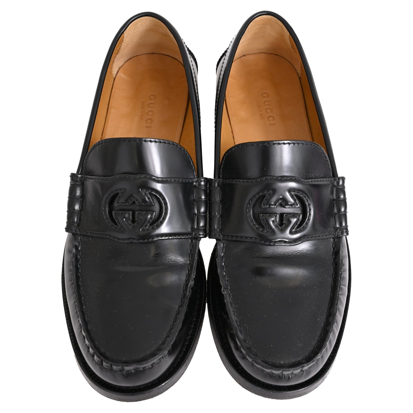 Women's Gucci Interlocking G Logo in Black Leather