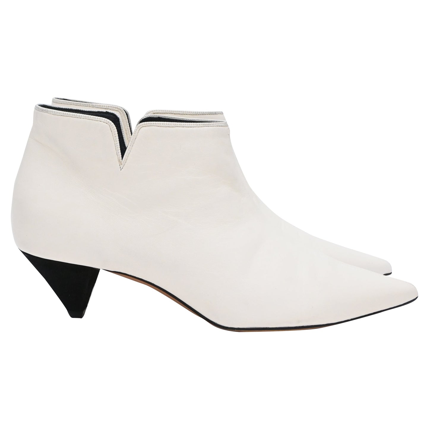 Women's Celine Pointed-Toe Ankle Boots in White Leather