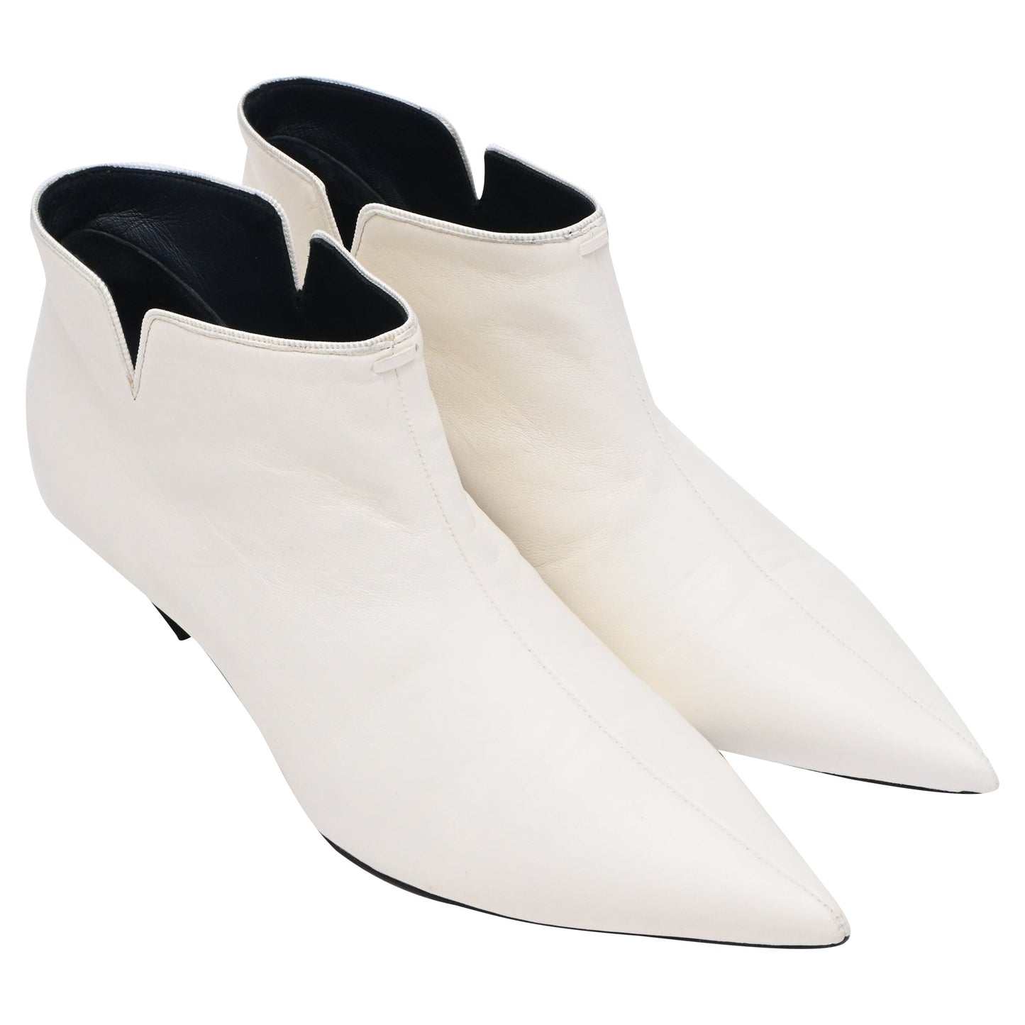 Women's Celine Pointed-Toe Ankle Boots in White Leather