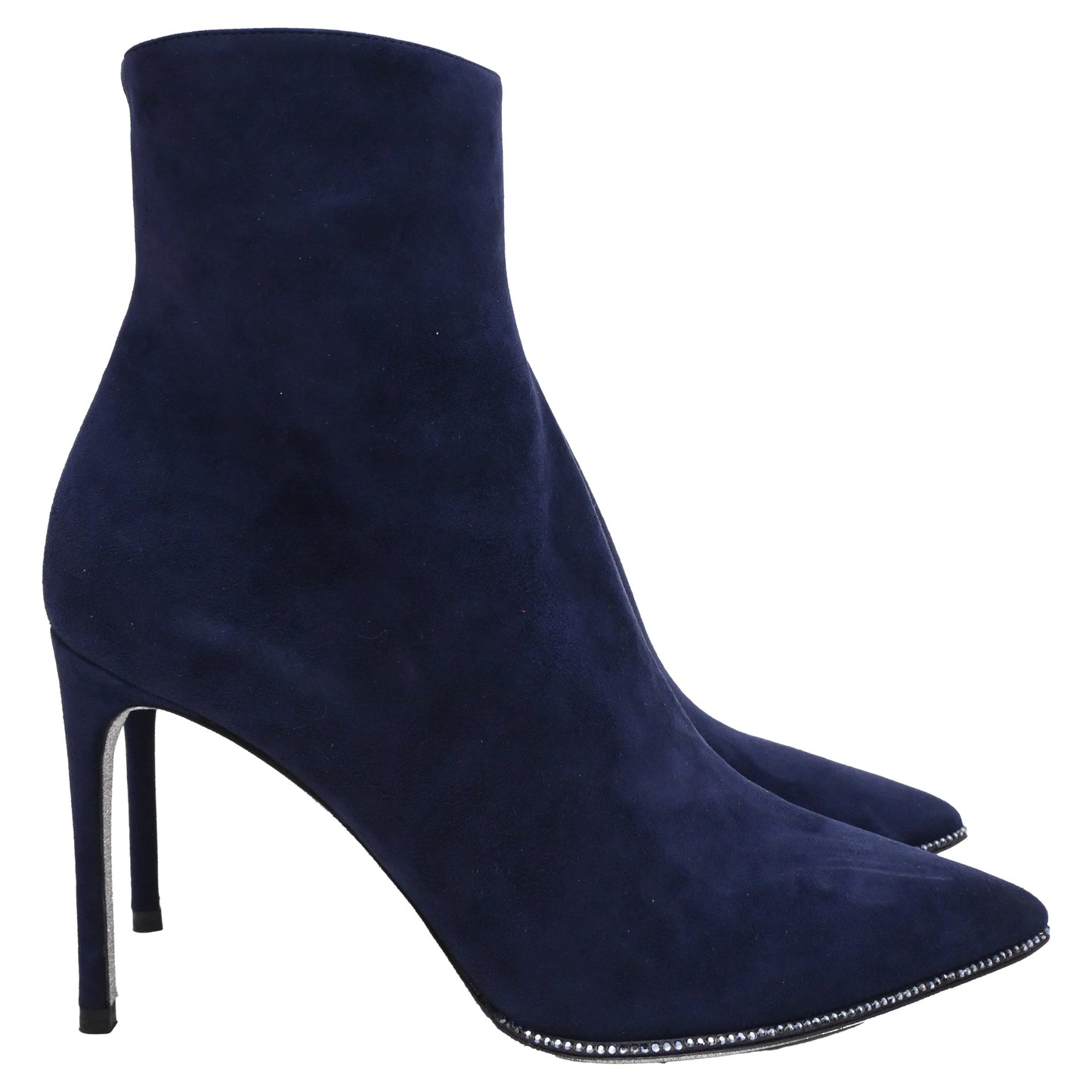 Women's  René Caovilla Embellished High-Heel Ankle Boots in Navy Blue Suede