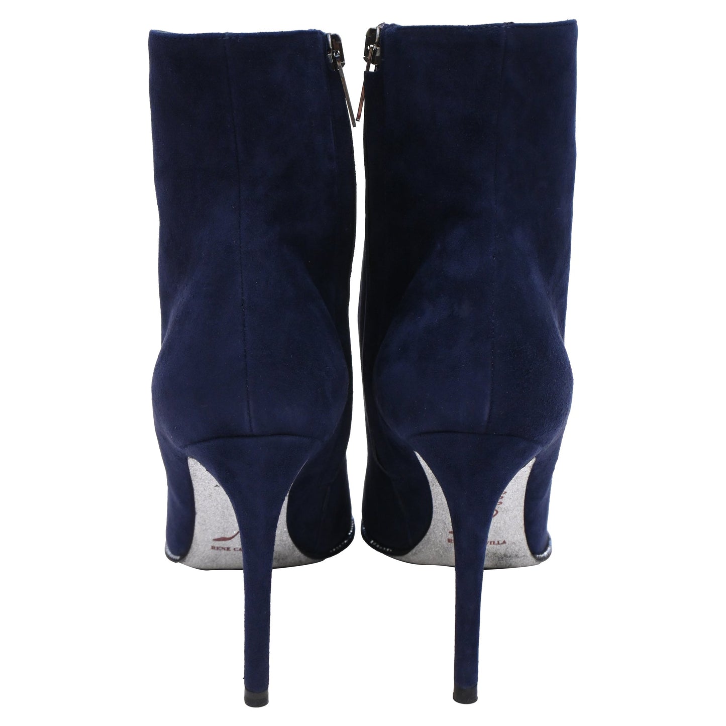 Women's  René Caovilla Embellished High-Heel Ankle Boots in Navy Blue Suede