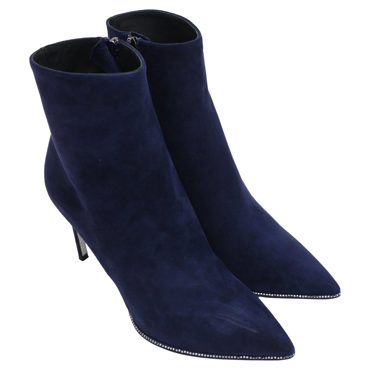 Women's  René Caovilla Embellished High-Heel Ankle Boots in Navy Blue Suede