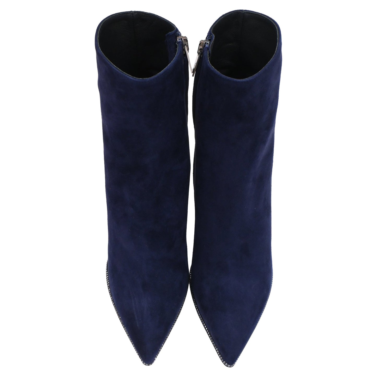 Women's  René Caovilla Embellished High-Heel Ankle Boots in Navy Blue Suede