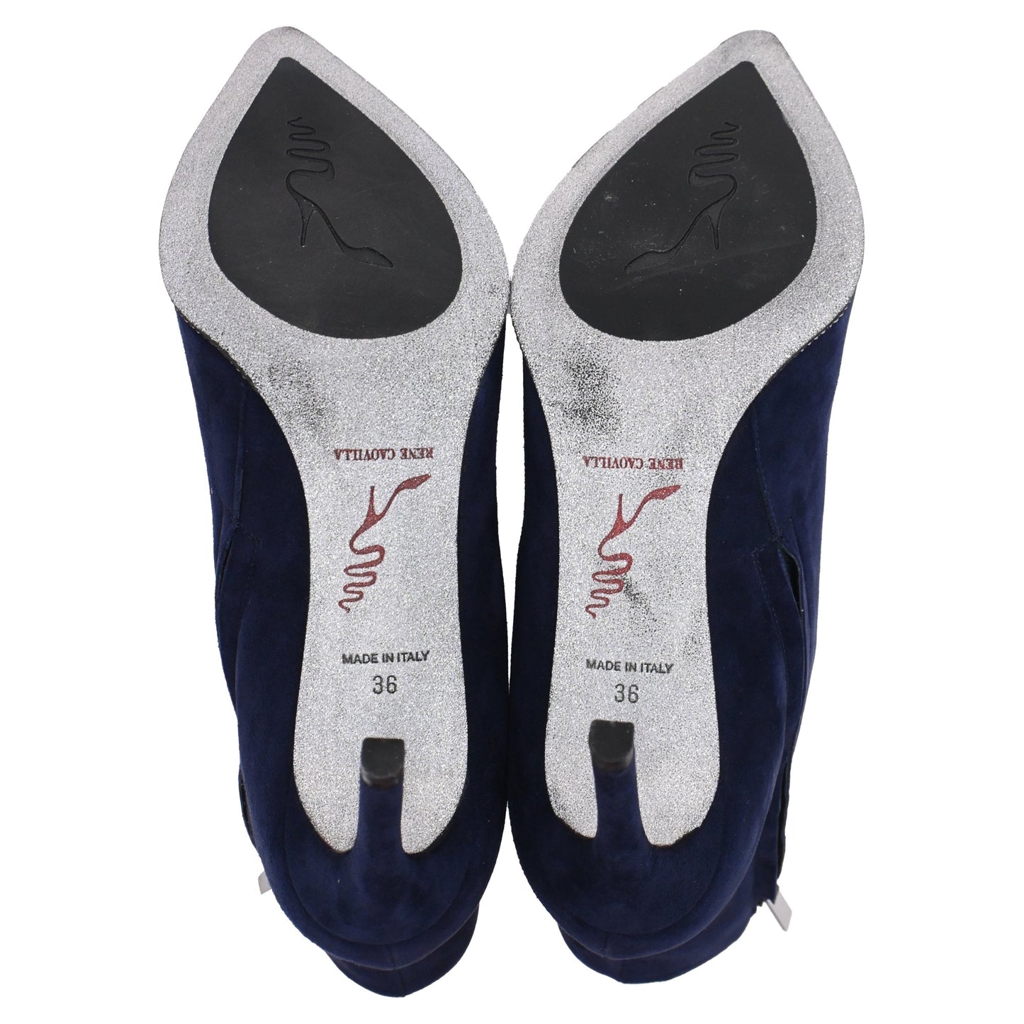 Women's  René Caovilla Embellished High-Heel Ankle Boots in Navy Blue Suede