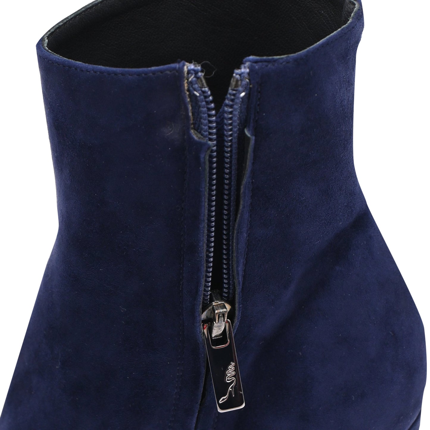 Women's  René Caovilla Embellished High-Heel Ankle Boots in Navy Blue Suede