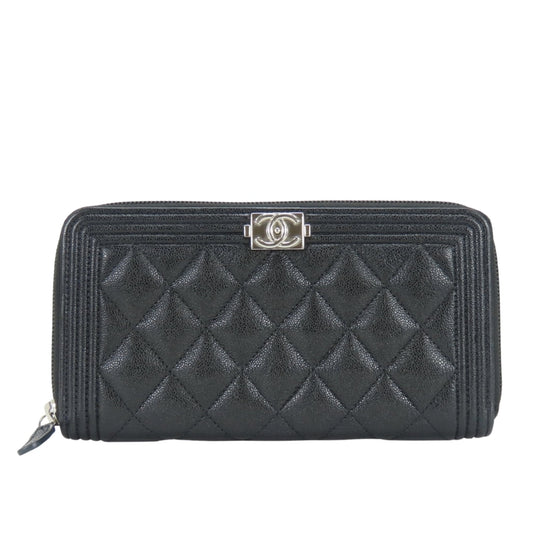 Boy Zip Around Wallet Quilted Caviar Long
