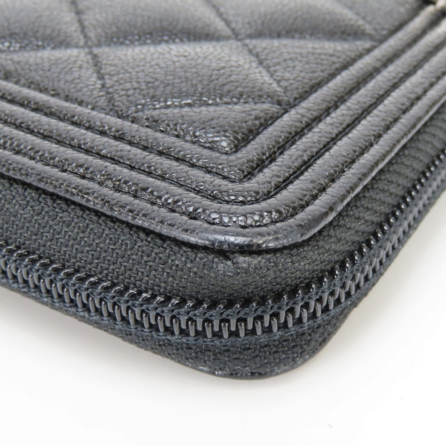 Boy Zip Around Wallet Quilted Caviar Long