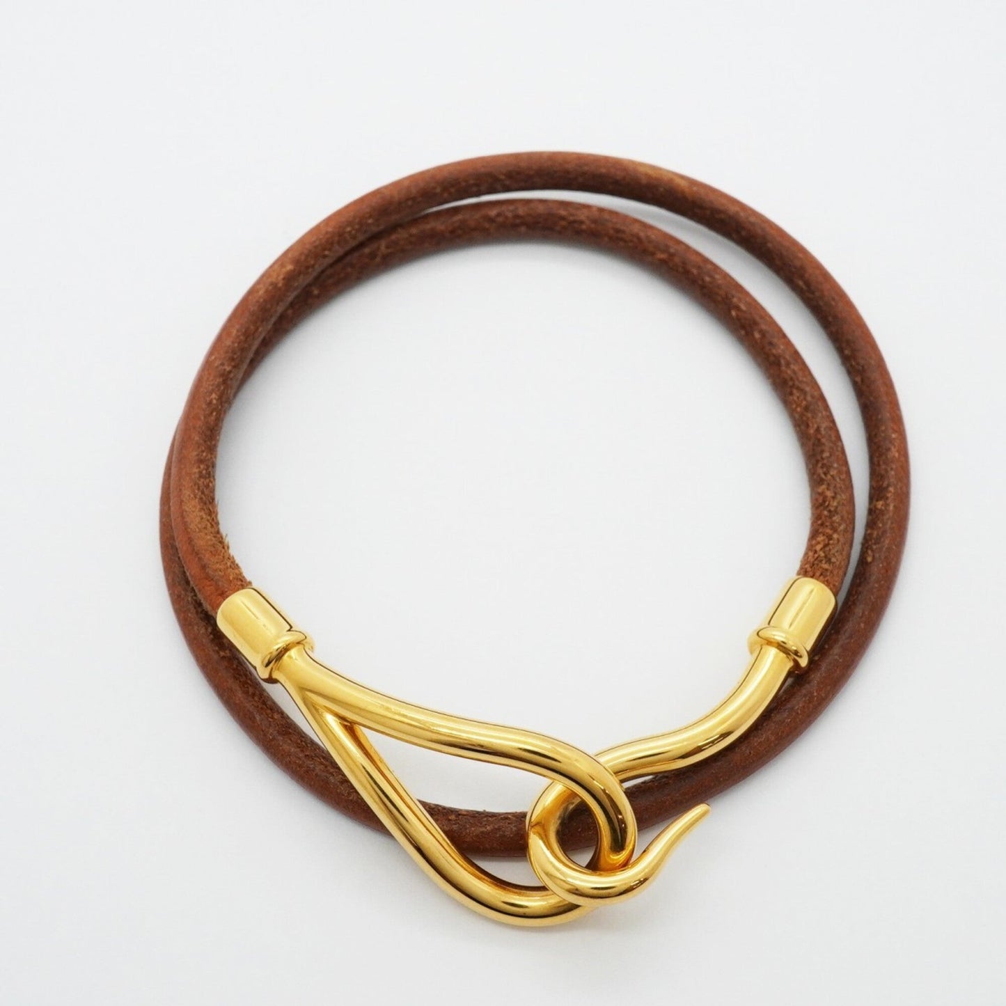 Jumbo Hook Bracelet Gold and Leather