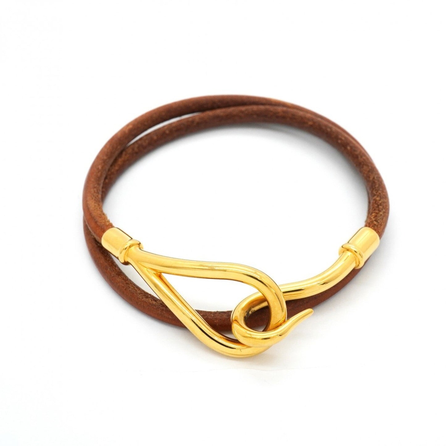Jumbo Hook Bracelet Gold and Leather
