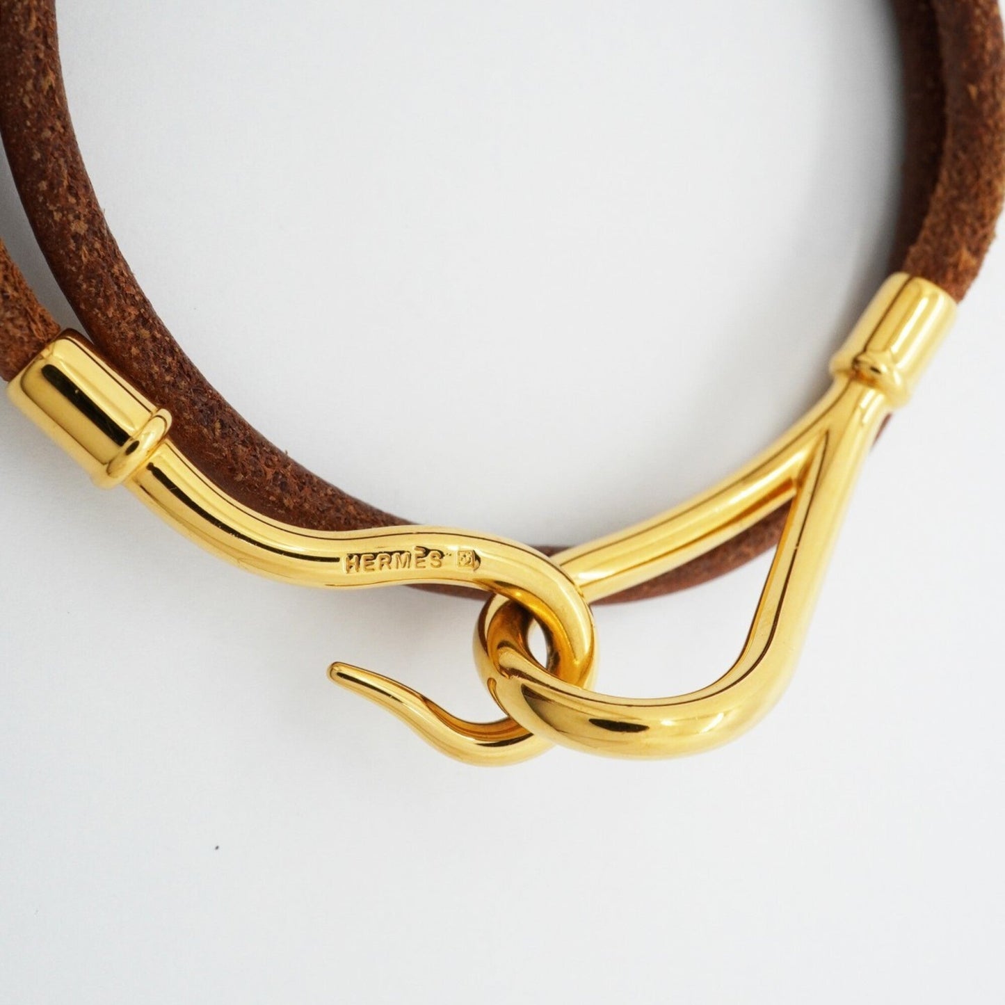 Jumbo Hook Bracelet Gold and Leather