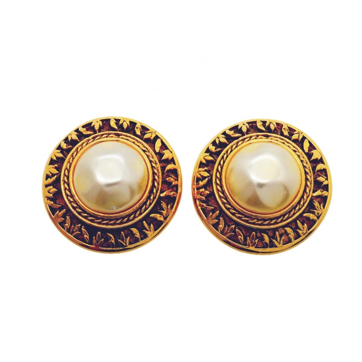 Earrings Pearl Gold-Tone Metal