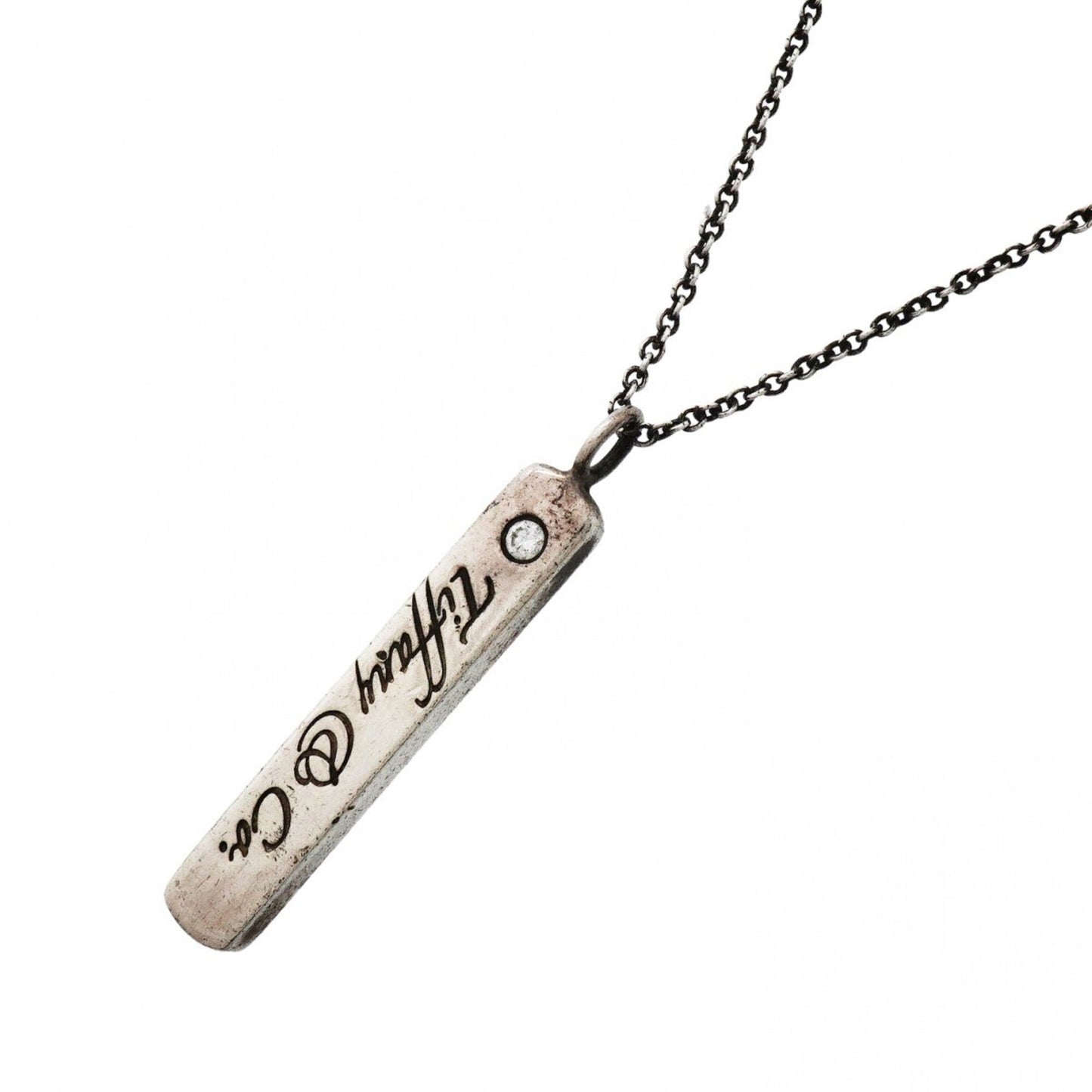Notes Bar Pendant Necklace Sterling Silver with Diamond