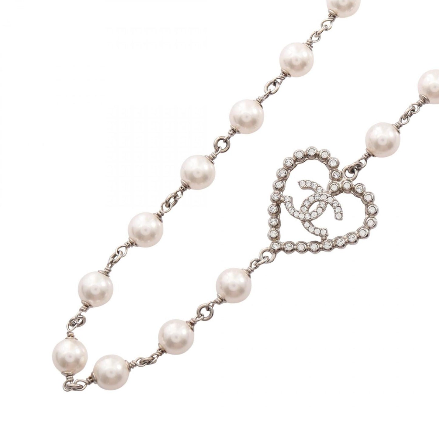 CC Logo Heart Pendant Necklace Silver-Tone Metal