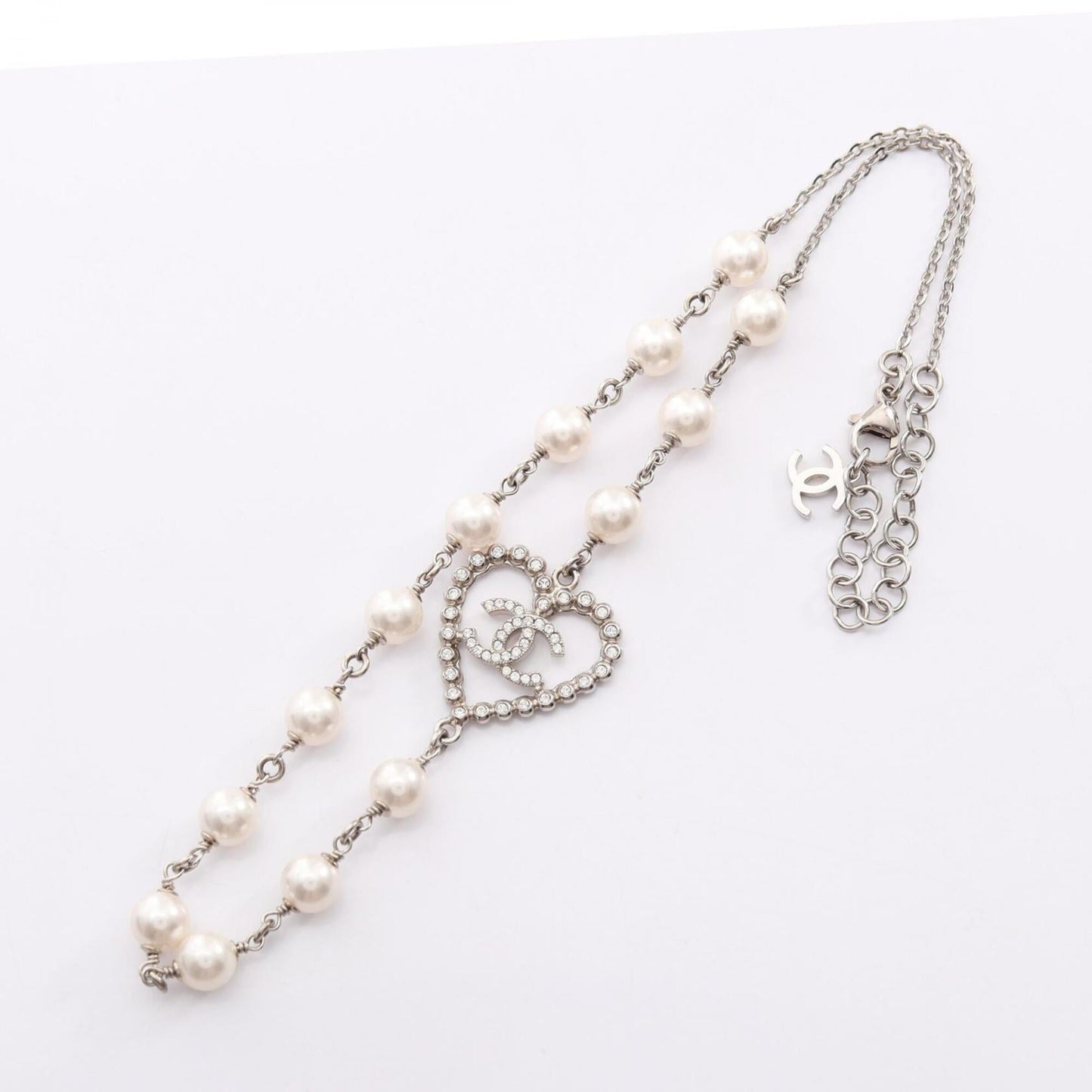 CC Logo Heart Pendant Necklace Silver-Tone Metal