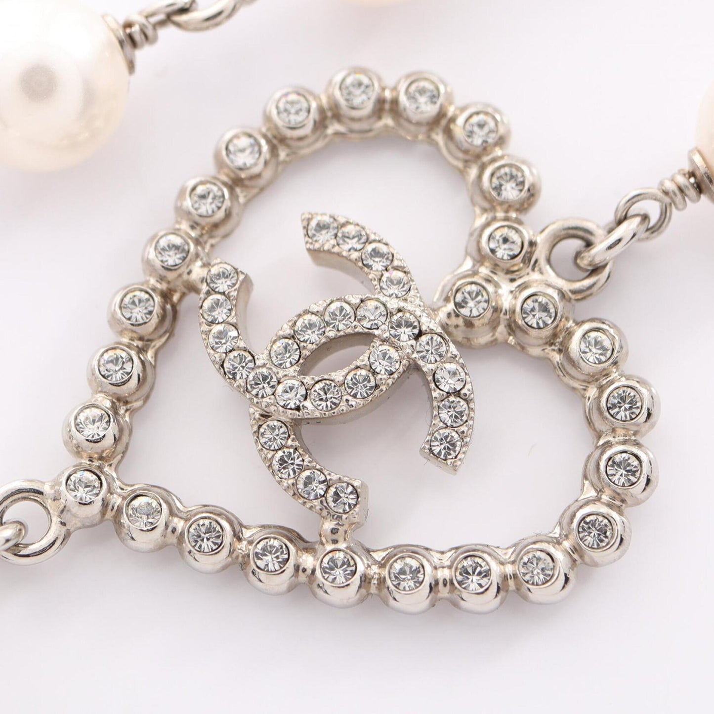 CC Logo Heart Pendant Necklace Silver-Tone Metal