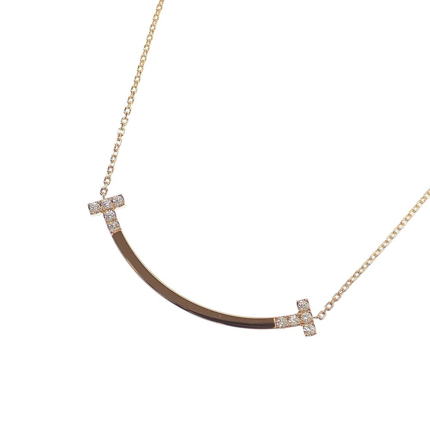 T Smile Pendant Necklace 18K Rose Gold with Diamonds