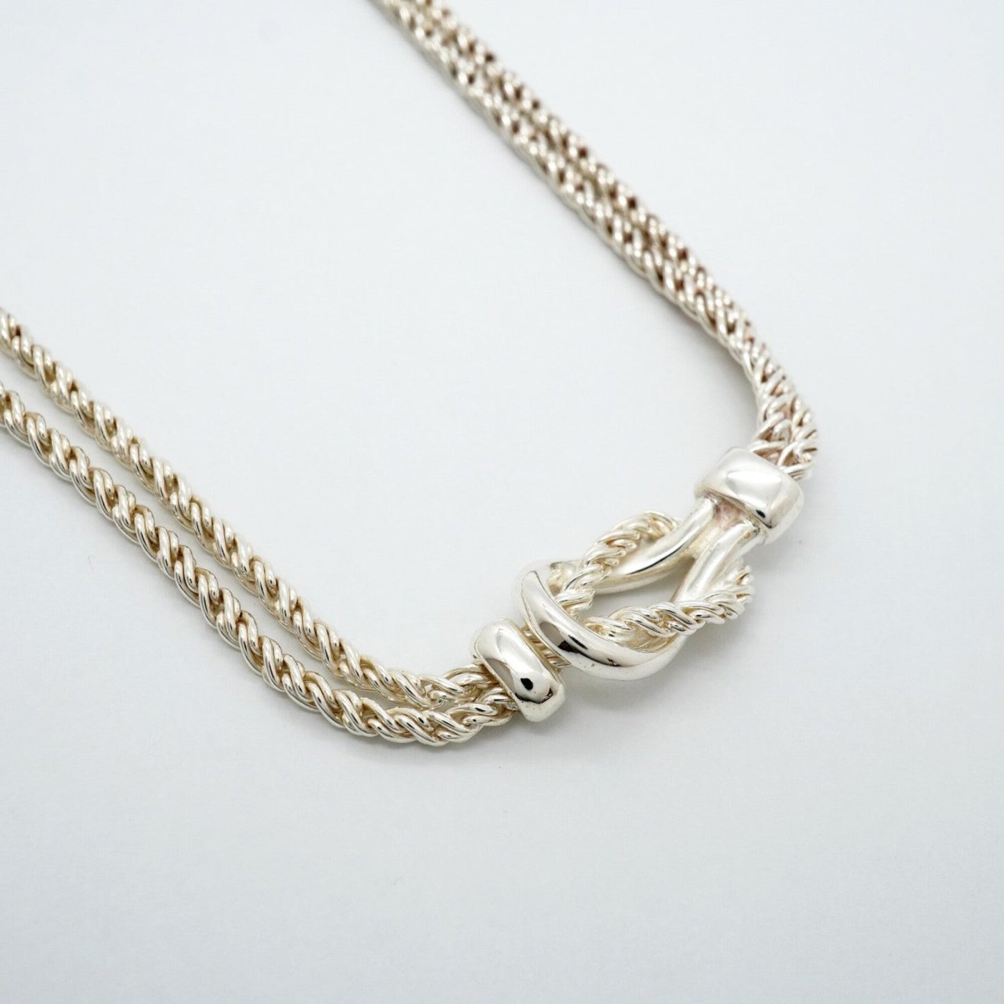 Center Knot Double Rope Pendant Necklace Sterling Silver