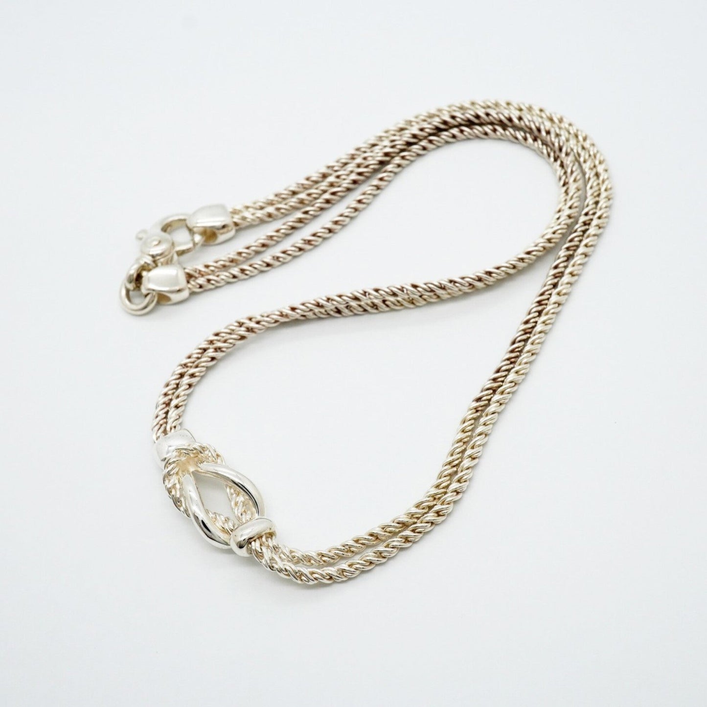 Center Knot Double Rope Pendant Necklace Sterling Silver